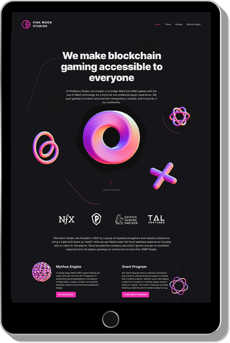 pink moon studios website shoing in the tablet frame