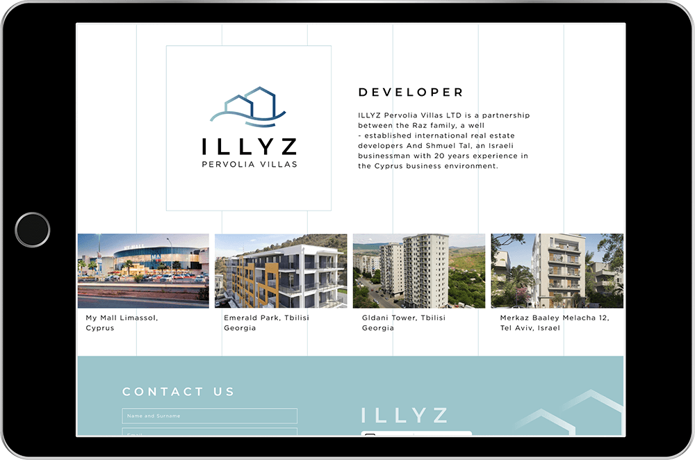 illyz website showing in the tablet view