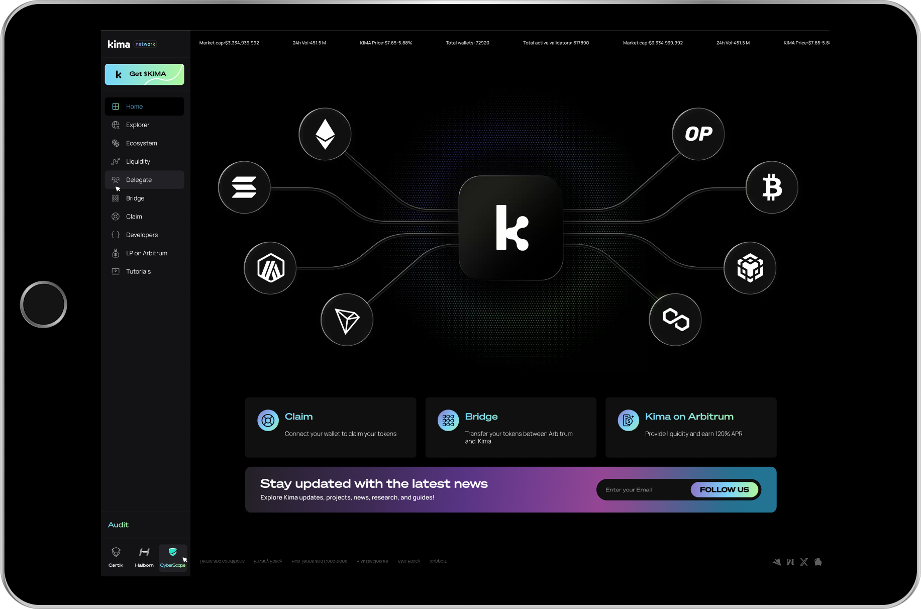 image of kima tablet showing kima hub