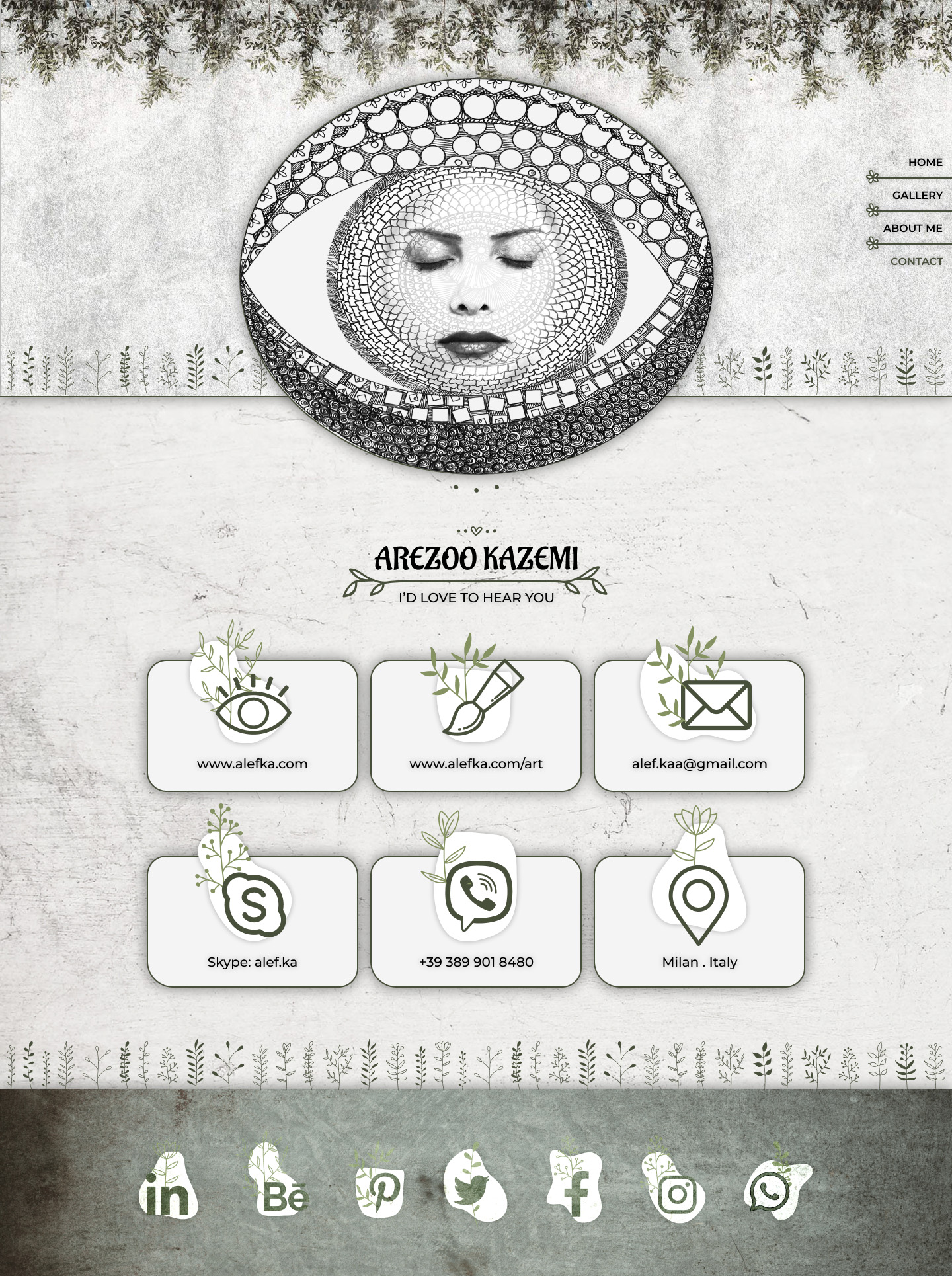 image of contact page of art website